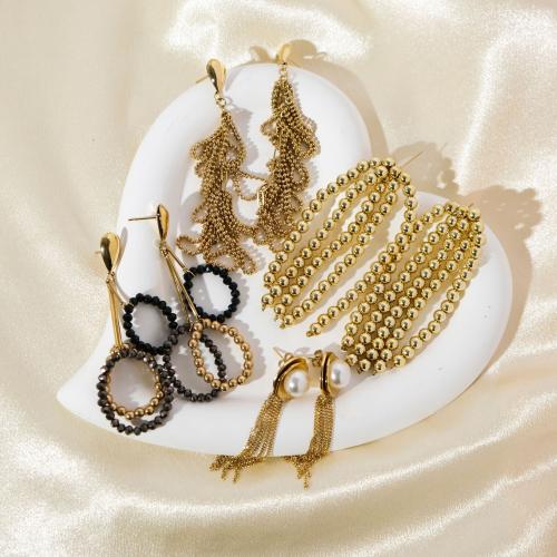 Fashion Fringe Earrings 304 Stainless Steel with Plastic Pearl plated & for woman Sold By Pair