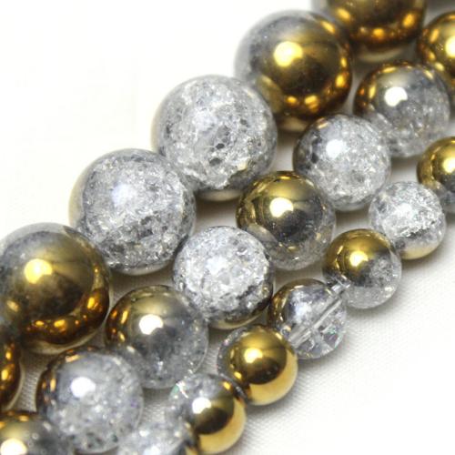 Round Crystal Beads polished DIY & crackle Sold By Strand