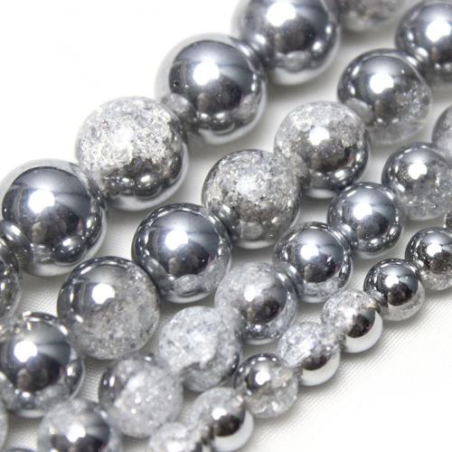 Round Crystal Beads polished DIY & crackle silver-grey Sold By Strand