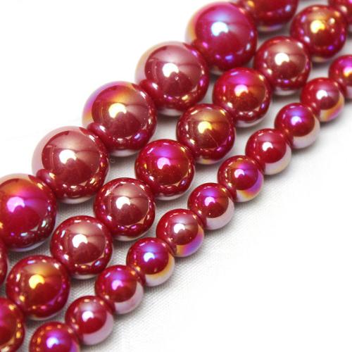 Round Crystal Beads polished DIY Dark Red Coral AB Sold By Strand