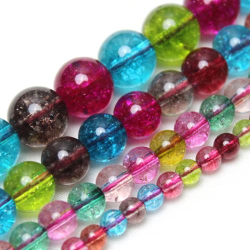 Round Crystal Beads polished DIY & crackle multi-colored Sold By Strand