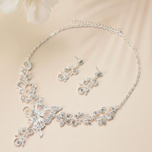 Set gioielli in lega di zinco, Orecchino a bottone & Collana, lega in zinco, with 5cm extender chain, gioielli di moda & per la sposa & con strass, Lunghezza Appross. 42 cm, Venduto da set