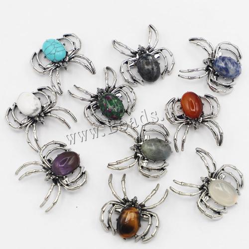 Zinklegering broches, Natuursteen, met Zinc Alloy, Spin, silver plated, uniseks, Willekeurige kleur, 35x36x15mm, Verkocht door PC