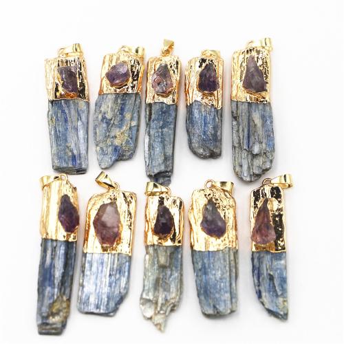 Quartz Gemstone Pendants Kyanite with Amethyst & Brass & Iron & 304 Stainless Steel irregular gold color plated DIY mm mm mm Sold By PC