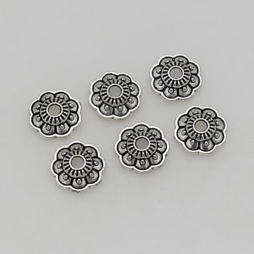 Zinklegierung Perlenkappe, Blume, silberfarben plattiert, DIY, frei von Nickel, Blei & Kadmium, 11mm, Bohrung:ca. 2mm, ca. 200PCs/Tasche, verkauft von Tasche