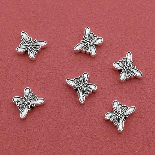 Zinklegierung Zwischenperlen, Schmetterling, silberfarben plattiert, DIY, frei von Nickel, Blei & Kadmium, 12x10x3.50mm, Bohrung:ca. 2mm, ca. 200PCs/Tasche, verkauft von Tasche