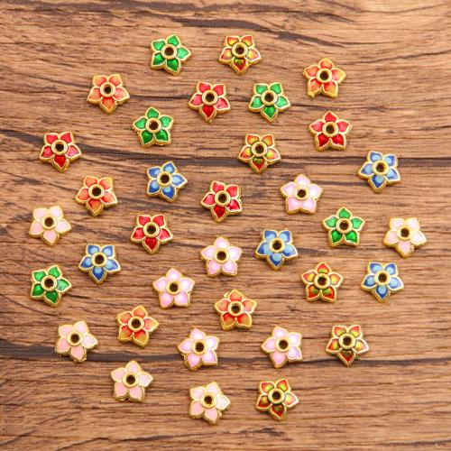 Zinc Alloy Bead Cap Flower gold color plated DIY & enamel nickel lead & cadmium free Sold By Bag