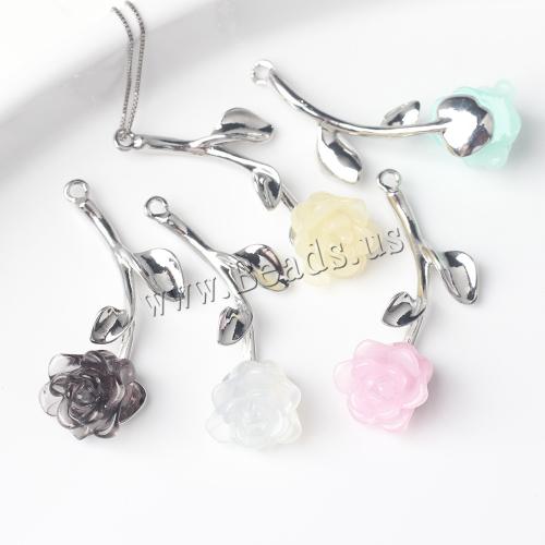 Resin Zinc Alloy Pendants with Resin Rose silver color plated DIY nickel lead & cadmium free Sold By Bag