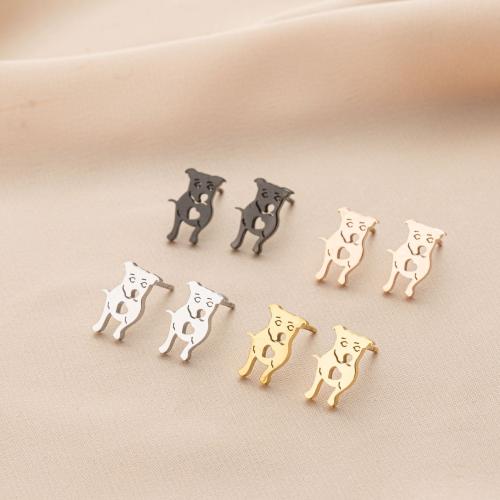 Stainless Steel Stud Earrings 304 Stainless Steel Dog plated cute & for woman nickel lead & cadmium free Sold By Pair