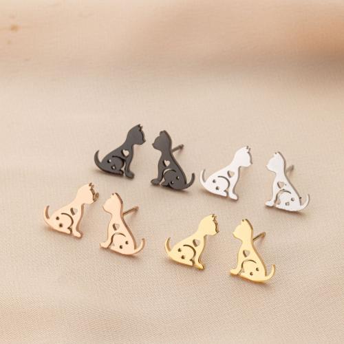 Stainless Steel Stud Earrings 304 Stainless Steel Dog plated for woman & hollow nickel lead & cadmium free Sold By Pair