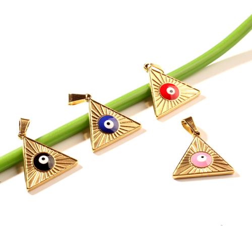 Pendentifs mauvais oeil, Acier inoxydable 304, triangle, Placage de couleur d'or, DIY & motif de mauvais œil & émail, plus de couleurs à choisir, 22x22mm, Vendu par PC