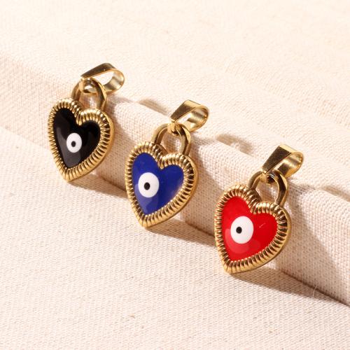 Evil Eye Pendants 304 Stainless Steel Heart gold color plated DIY & evil eye pattern & enamel Sold By PC