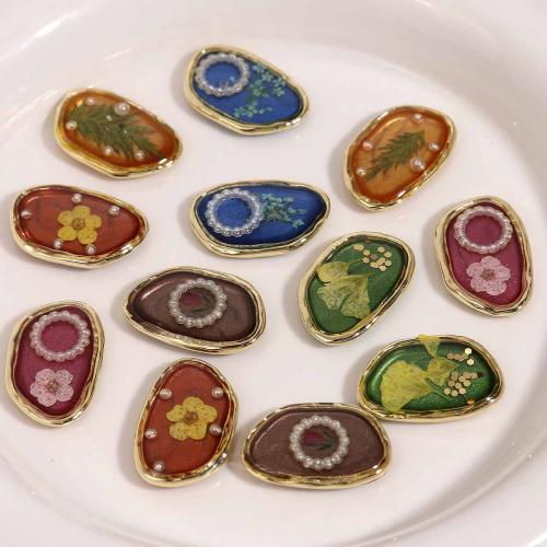 Haaraccessoires DIY bevindingen, Zinc Alloy, met Gedroogde bloem, plated, epoxy sticker, meer kleuren voor de keuze, nikkel, lood en cadmium vrij, 24x16mm, Verkocht door PC