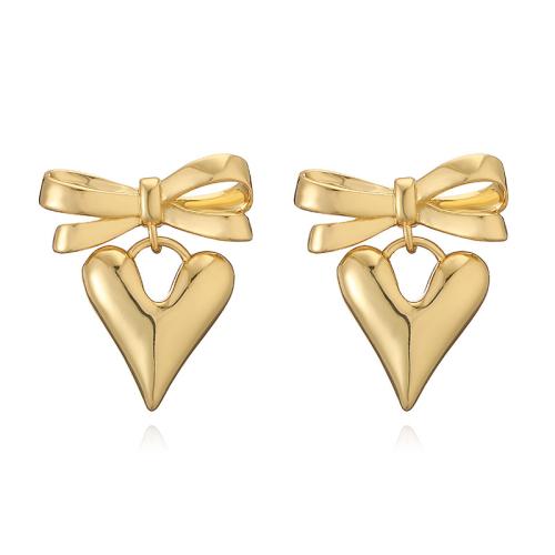 Brass Stud Earring Heart plated for woman Sold By Pair