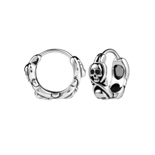 Titanium stål øreringe, Skull, Unisex, oprindelige farve, 15x17mm, Solgt af PC