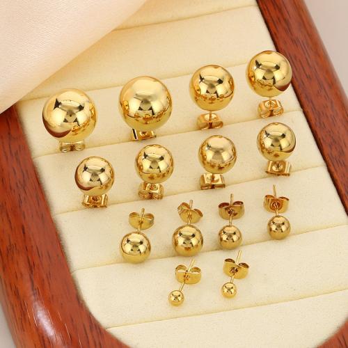 Stainless Steel Stud Earrings 304 Stainless Steel Round Vacuum Ion Plating & for woman Sold By Pair