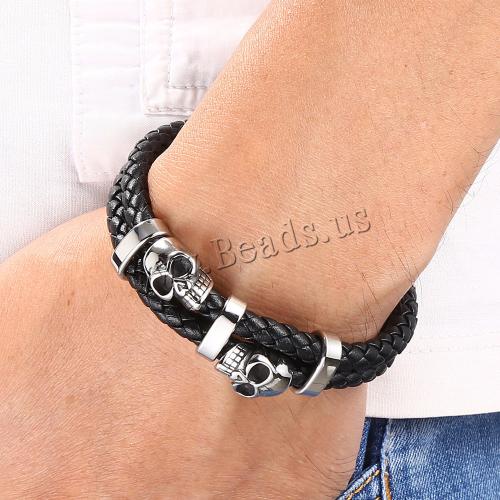 PU Leather Cord Bracelets 316 Stainless Steel with PU Leather Vacuum Ion Plating Double Layer & for man Sold By PC