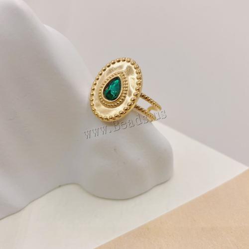 Rhinestone-Edelstahl -Finger-Ring, 304 Edelstahl, rund, goldfarben plattiert, unisex & mit Strass, inner diameter:17~20mm, verkauft von PC