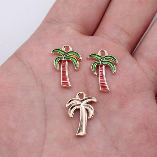 Zink-Legierung-Emaille-Anhänger, Zinklegierung, Palm Tree, goldfarben plattiert, DIY, gemischte Farben, 18x12mm, verkauft von PC