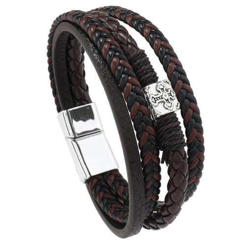 PU Leather Bracelet with Zinc Alloy handmade multilayer & for man Length Approx 8.5-8.7 Inch Sold By PC