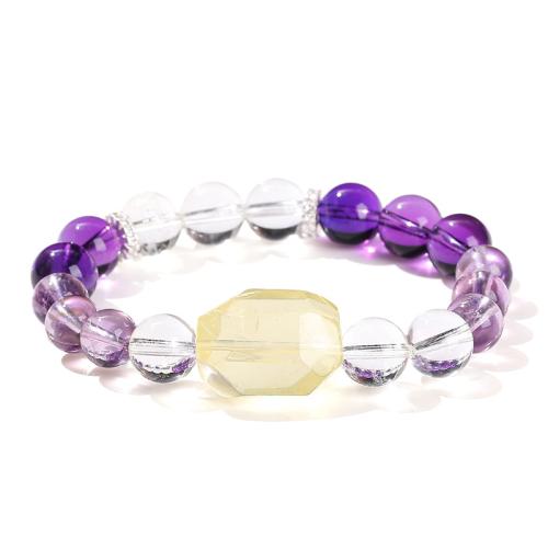 cuarzo claro Pulsera, con amatista & abalorio de citrino, Patrón Geométrico, hecho a mano, Joyería & para mujer, beads length 8mm, 10mm, longitud aproximado 6-8 Inch, Vendido por UD