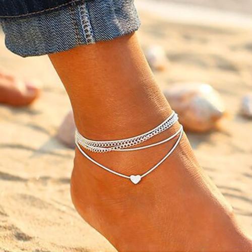 Zinc Alloy Anklet multilayer & for woman silver color Length Approx 22 cm Sold By PC