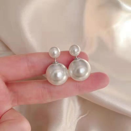 Zinc Alloy Stud Earring with Plastic Pearl fashion jewelry & for woman white Sold By Pair