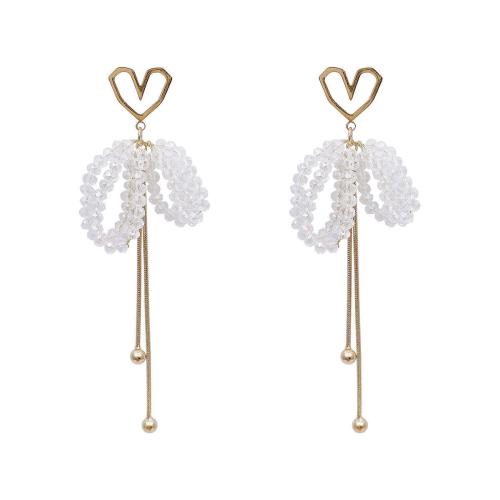 Fashion Fringe Oorbellen, Zinc Alloy, met Kristal, mode sieraden & voor vrouw, gouden, 78x27mm, Verkocht door pair