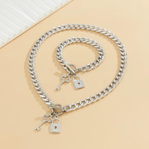 Jewelry Sets bracelet & necklace Aluminum fashion jewelry & for woman & with rhinestone Sold By PC