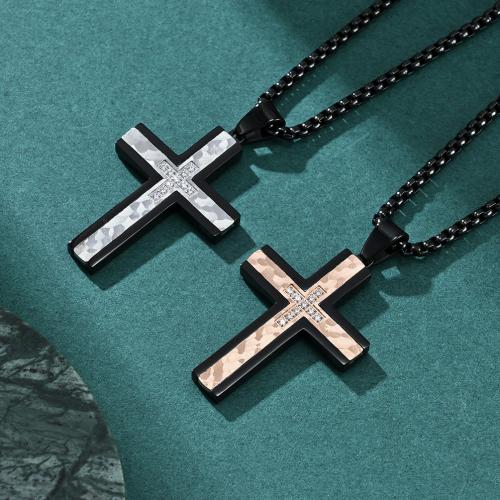 Stainless Steel Jewelry Necklace 304 Stainless Steel Cross & for man & with rhinestone Length Approx 60 cm Sold By PC