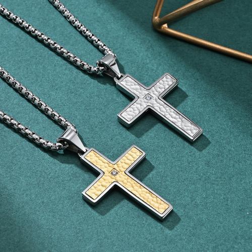 Couple Necklace 304 Stainless Steel Cross Unisex & with rhinestone Length Approx 60 cm Sold By PC