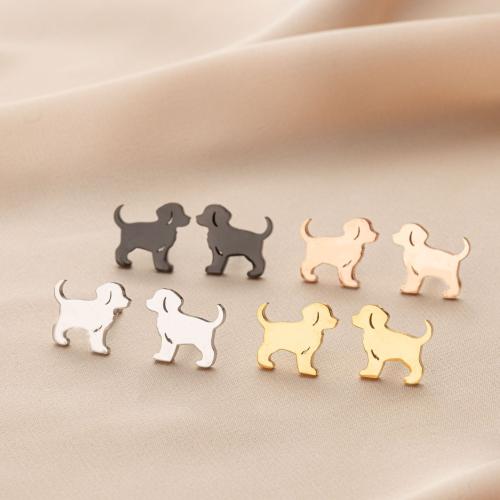 Stainless Steel Stud Earrings 304 Stainless Steel Dog plated for woman 12mm Sold By Pair