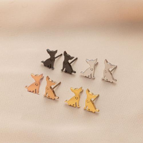 Stainless Steel Stud Earrings 304 Stainless Steel Dog plated for woman 12mm Sold By Pair