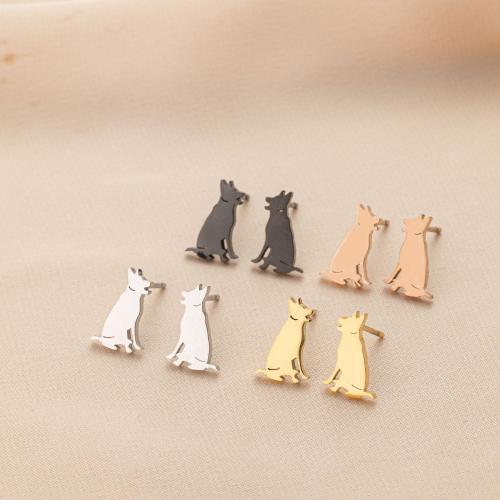 Stainless Steel Stud Earrings 304 Stainless Steel Dog plated for woman Sold By Pair