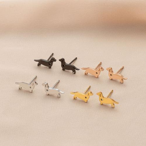 Stainless Steel Stud Earrings 304 Stainless Steel Dog plated for woman Sold By Pair