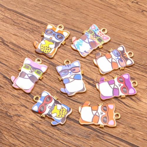 Zinc Alloy Enamel Pendants Cat gold color plated DIY Sold By Bag