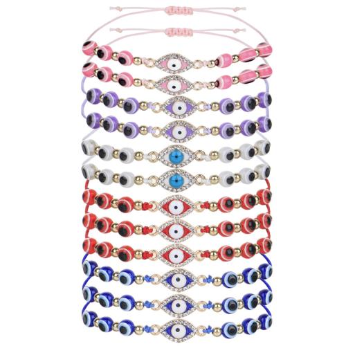 Bracelet Evil Eye bijoux, alliage de zinc, avec Cordon de noeud & résine, fait à la main, 12 pièces & bijoux de mode & unisexe & émail, couleurs mélangées, Vendu par fixé