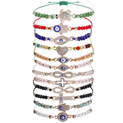 Olc Jewelry Bracelet Eye, Sinc Alloy, le Corda Snaidhmthe & Crystal, lámhdhéanta, 12 phíosa & unisex & cruan & le rhinestone, dathanna measctha, Fad Thart 17-34 cm, Díolta De réir Socraigh