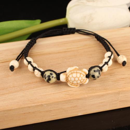 Trendy Wax cord armbanden, met turkoois, handgemaakt, uniseks, wit en zwart, Verkocht door PC