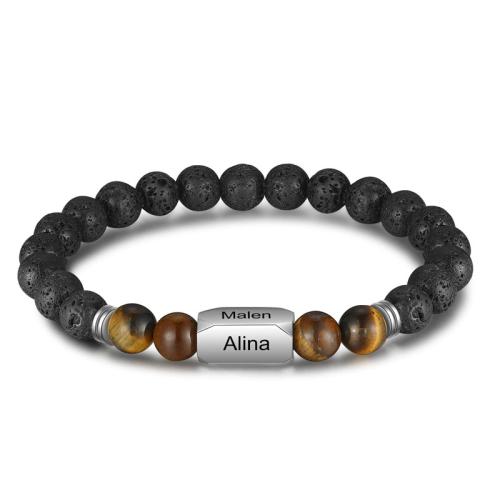 Gemstone Bracelets 304 Stainless Steel with Elastic Thread & Lava & Tiger Eye Vacuum Ion Plating Unisex & Customized Sold By PC