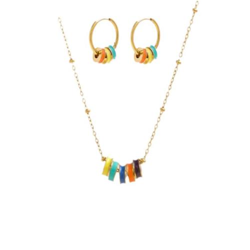 Sets de Joyas, pendiente & collar, Partículas de acero, chapado, diferentes estilos para la opción & para mujer & esmalte, más colores para la opción, libre de níquel, plomo & cadmio, Vendido por UD