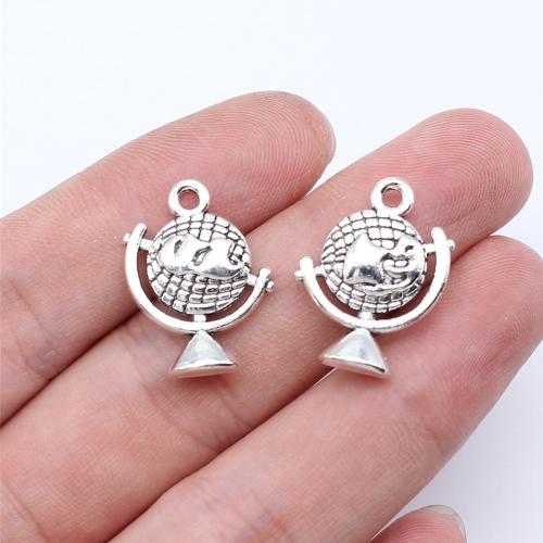 Zinc Alloy Pendants Globe antique silver color plated DIY Sold By PC