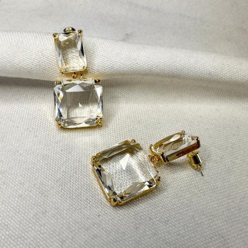 Brass Stud Earring with Crystal fashion jewelry & for woman golden 35mm Sold By Pair