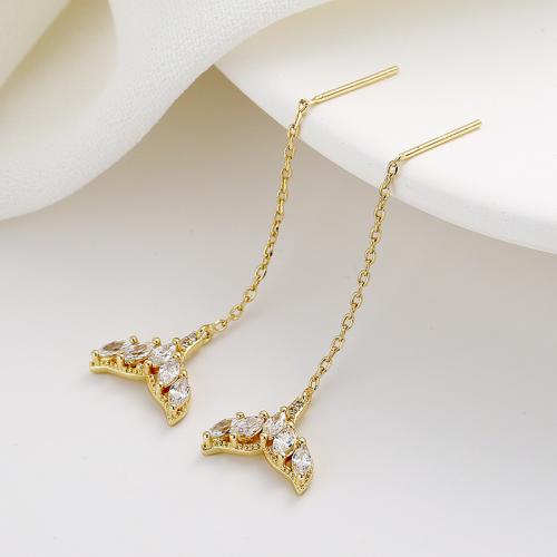 Brass Thread Through Earrings fashion jewelry & for woman & with rhinestone 69mm Sold By Pair