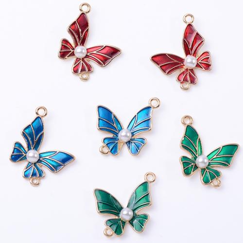 Animal Zinc Alloy Connector with Plastic Pearl Butterfly rack plating DIY & enamel Sold By Bag