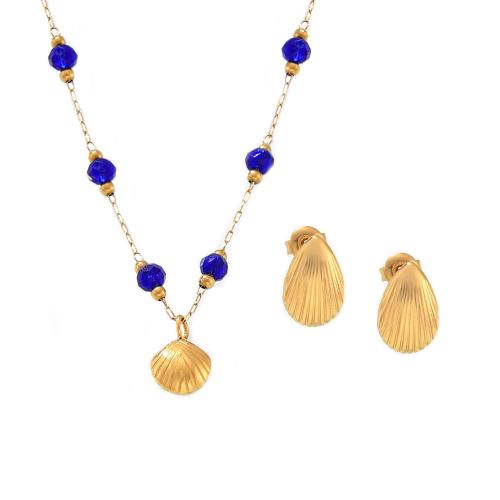 Sets de Joyas, Partículas de acero, con Cristal, con 5cm extender cadena, Nácar, 18K chapado en oro, Joyería & diferentes estilos para la opción & para mujer, dorado, longitud aproximado 40 cm, Vendido por UD