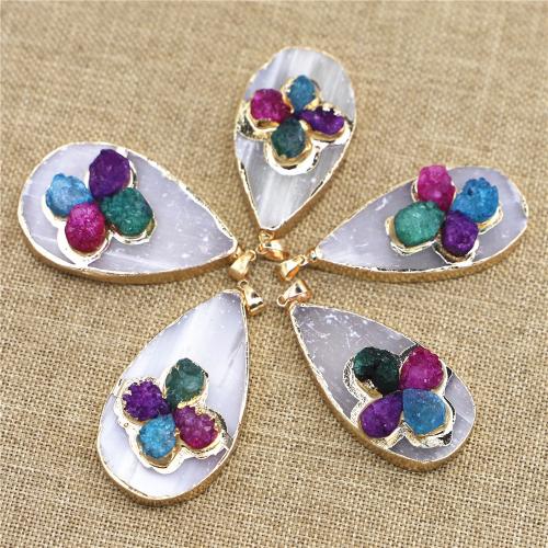 Gemstone Pendants Jewelry Gypsum Stone with Agate & Brass & Iron & 304 Stainless Steel Teardrop gold color plated DIY mixed colors mm mm mm Sold By PC