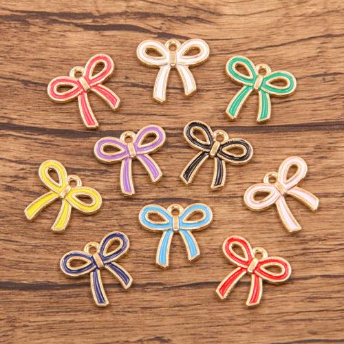 Zinc Alloy Enamel Pendants Bowknot plated DIY nickel lead & cadmium free Sold By Bag