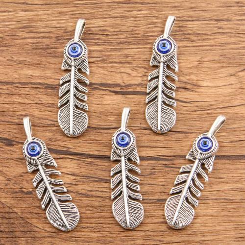 Zinc Alloy Enamel Pendants Feather antique silver color plated DIY & evil eye pattern Sold By Bag