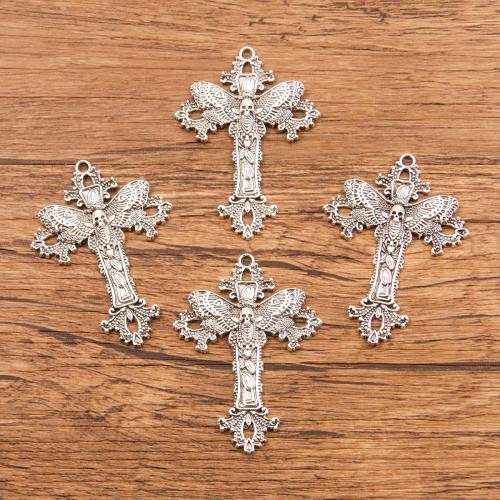 Zinc Alloy Cross Pendants antique silver color plated DIY & 1/1 loop Sold By Bag